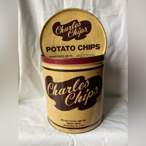 Vintage Charles Chips 16oz Potato Chip Can & Lid Musser’s Potato Mountville PA
